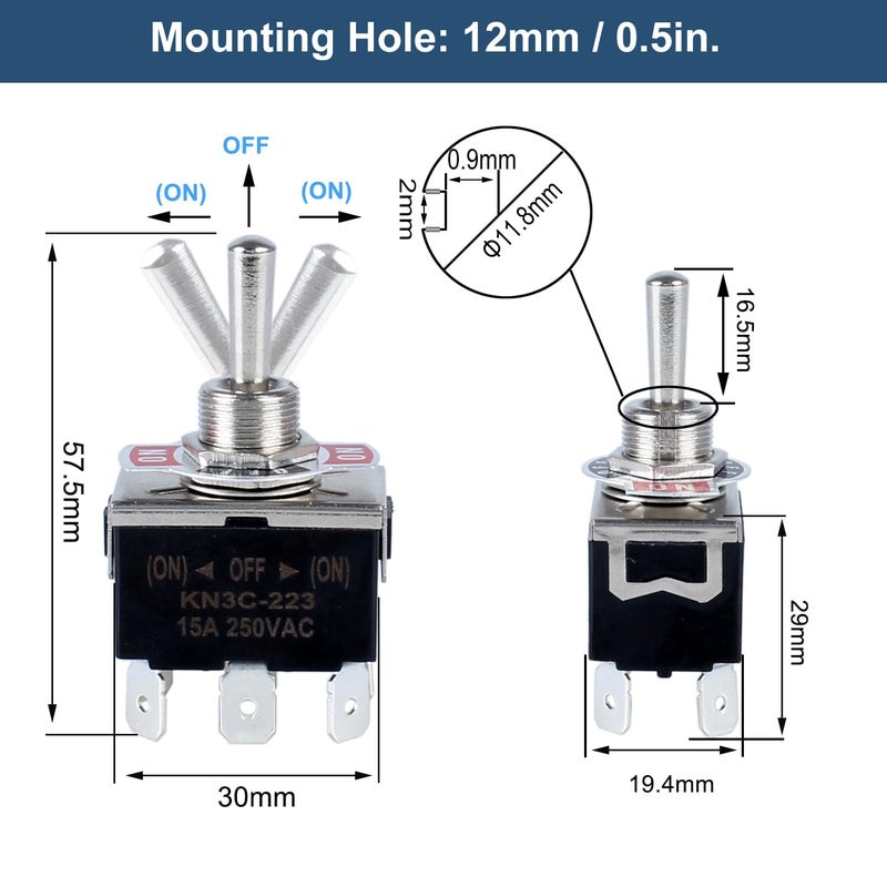 DMWD 2pcs Heavy Duty Rocker Toggle Switch 30A 12VDC 20A 120V DPDT 6 Pins 3 Positions (ON)-Off-(ON) Momentary with Waterproof Boot Cap pre-Wired Cables for Auto Car Truck Boat Marine - Image 2
